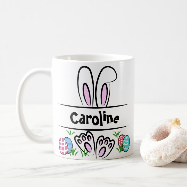 Caneca De Café Bonito Kawaii Bunny Face Páscoa Personalizada De N (Com Donut)