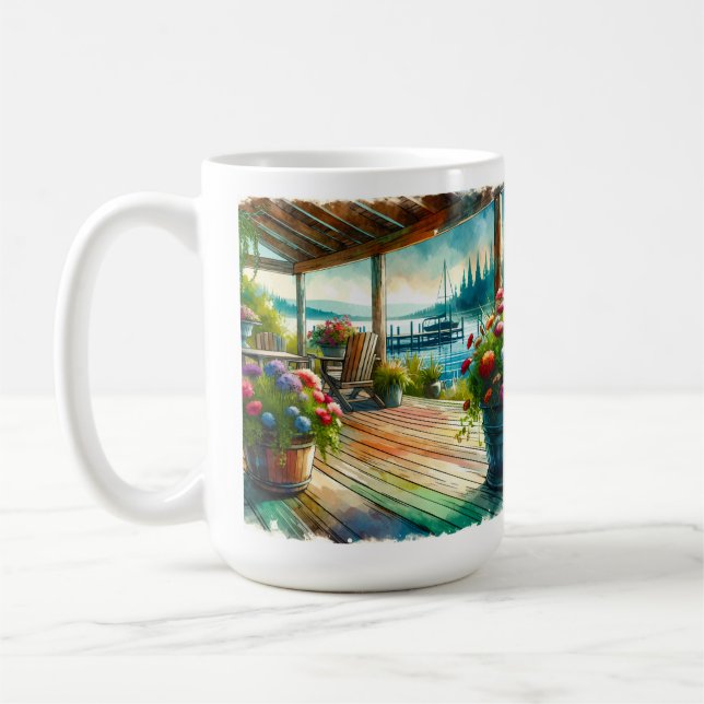 Caneca De Café Bonito Lakehouse View Deck e Flores (Esquerda)