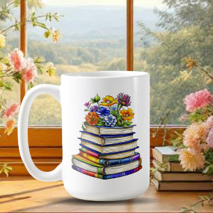 Caneca De Café Bonito Livros e Flores Personalizados