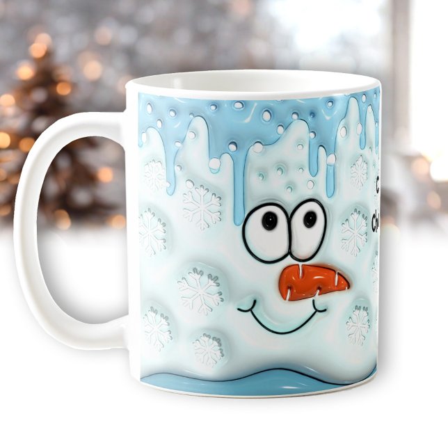 Caneca De Café Bonito Natal Derretendo Snowman Face Blue Name (Cute Christmas Melting Snowman Face Blue Name Coffee Mug)