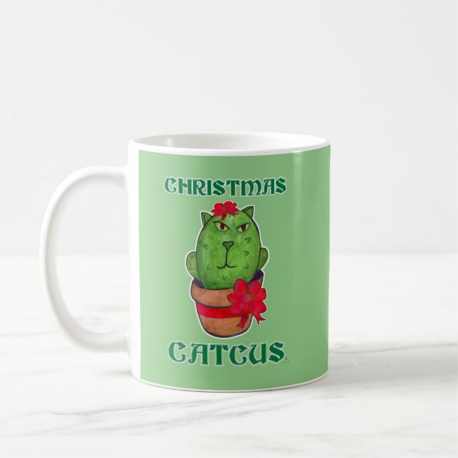 Caneca De Café Bonito Natal Engraçado Catcus Holiday Cactos Art (Esquerda)