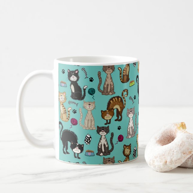 Caneca De Café Bonito padrão de gato engraçado (Com Donut)