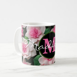 Caneca De Café Bonito padrão floral cor-de-rosa boho verde