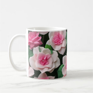 Caneca De Café Bonito padrão floral cor-de-rosa boho verde