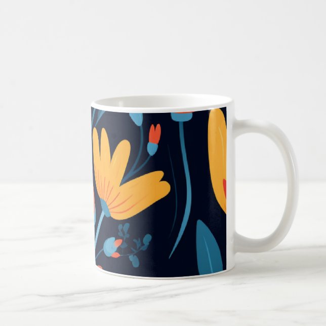 Caneca De Café Bonito Padrão Floral Preto Feminino (Direita)
