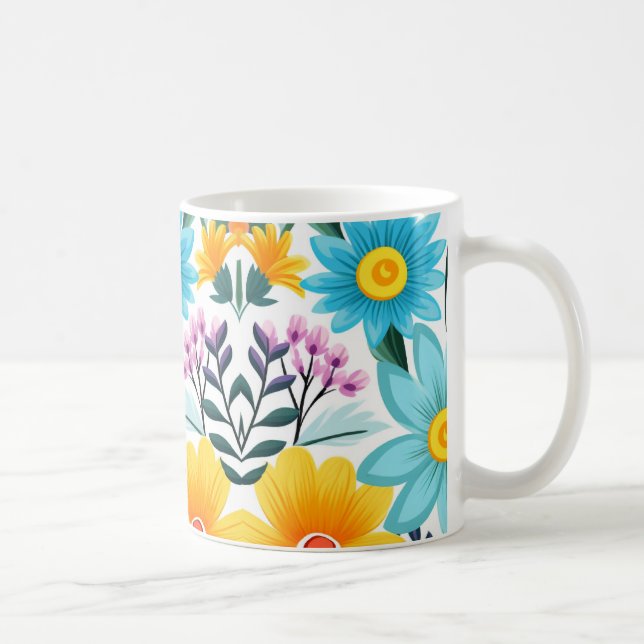 Caneca De Café Bonito Padrão Floral Preto Feminino (Direita)