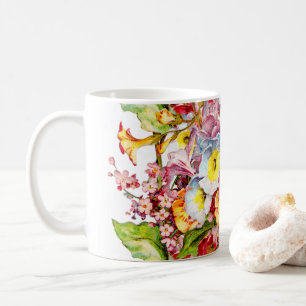 Caneca De Café Bonito Padrão Floral Vintage Primrose Branca Girly