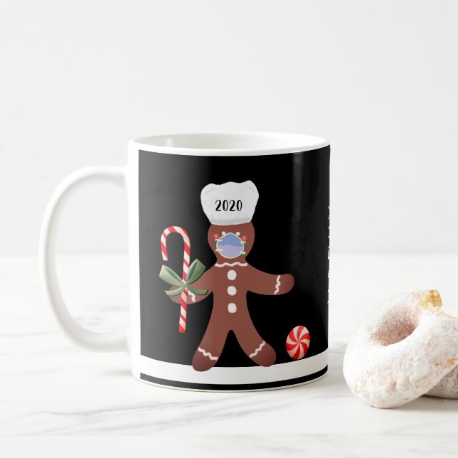 Caneca De Café Bonito Pão De Pão De Natal De 2020 Em Máscara (Com Donut)