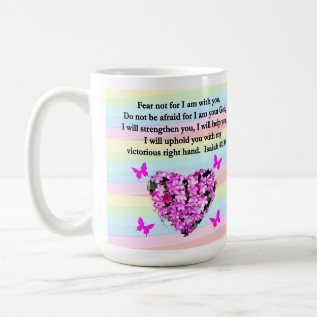 CANECA DE CAFÉ BONITO PINK FLORAL ISAIAH 41:10 DESIGN (Esquerda)
