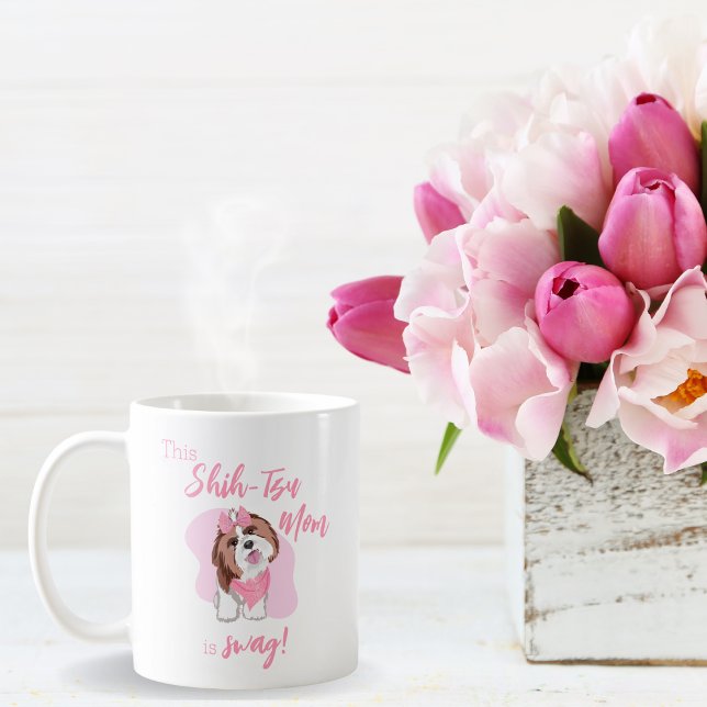 Caneca De Café Bonito Pink Shih-Tzu Mamãe é Swag! (Criador carregado)