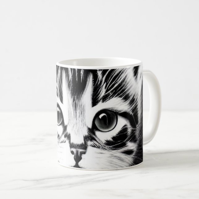 Caneca De Café Bonito presente de gatinho branco preto de gato (Frente Esquerda)