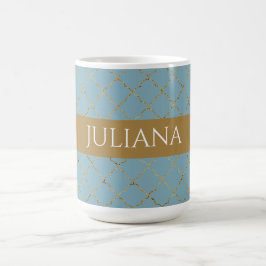 Caneca De Café Bonito Quatrefoil Azul Dourado Glacial Personaliza