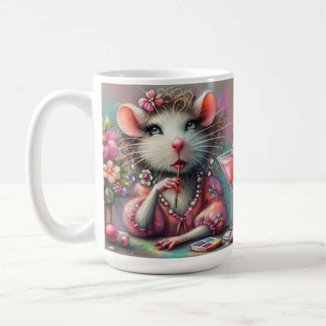 Caneca De Café Bonito Rat Lady Tendo um Martini Contemplando (Esquerda)