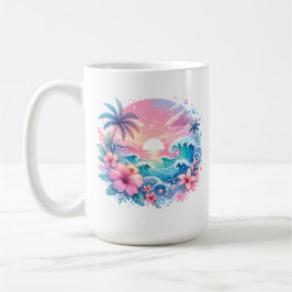Caneca De Café Bonito rosa e arte costeira azul personalizada