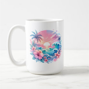 Caneca De Café Bonito rosa e arte costeira azul personalizada