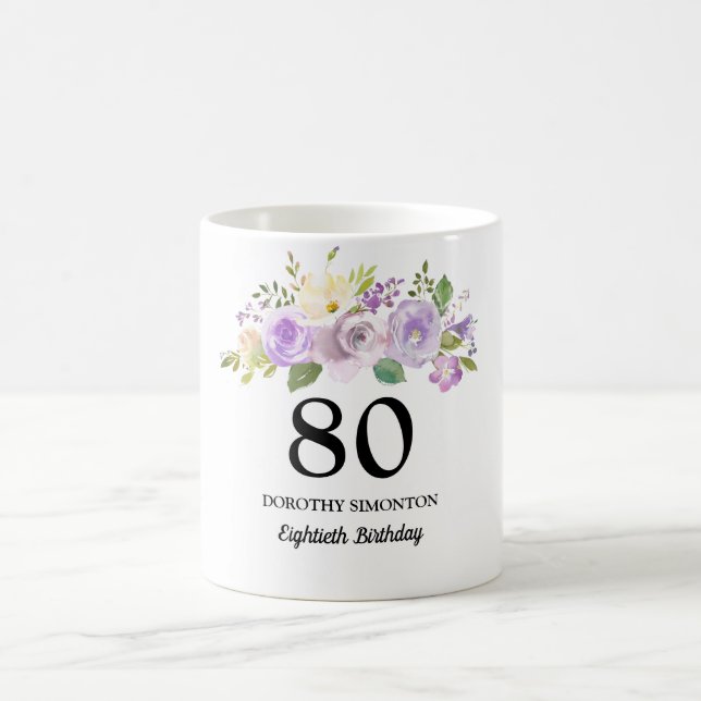Caneca De Café Bonito Roxa Floral Mulher 80 de Aniversário Presen (Centro)