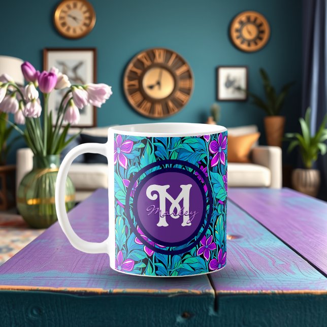 Caneca De Café Bonito Roxo e Azul Teal Personalizado (Criador carregado)
