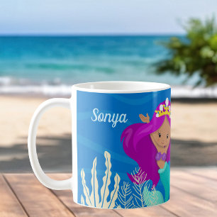 Caneca De Café Bonito Sereia Menina Monograma Crianças Ocean Bea