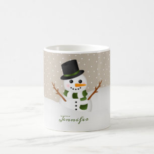 Caneca De Café Bonito Snowman Com Nome Personalizado Natal