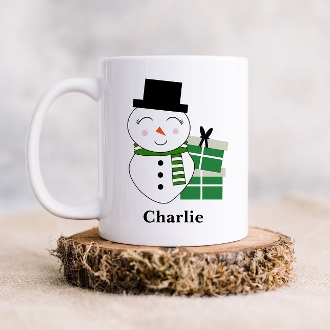 Caneca De Café Bonito Snowman com Presentes de Natal Verde (Criador carregado)