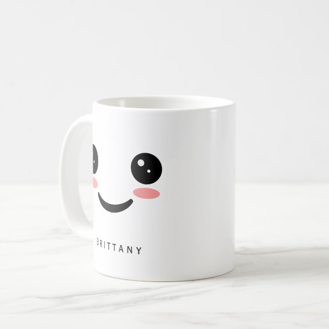 Xícara de café fofa kawaii com coração sorrindo com amor