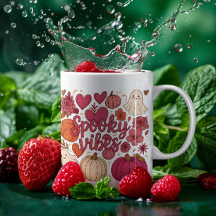 Caneca De Café Bonito Spooky Vibes Corações Design de Abóbora