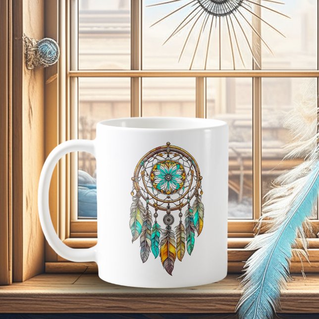Caneca De Café Bonito Teal e Dreamcatcher Marrom (Criador carregado)