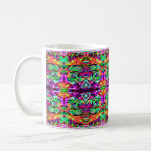 Caneca De Café Bonito tribal neon abstrato simétrico colorido