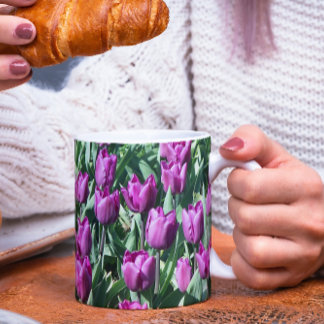 Caneca De Café Bonito Tulipas Roxas Floral
