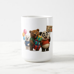 Caneca De Café Bonito Urso Trio - Panda com Sinal "Eu Amo-Te",