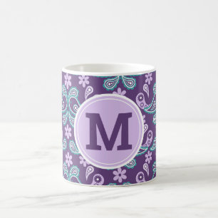Caneca De Café Bonito Xadrez Desbotado Roxo e Azul Paisley