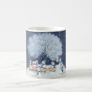 Caneca De Café Bonitos Bonecos de Neve Festivos em Aquarela 