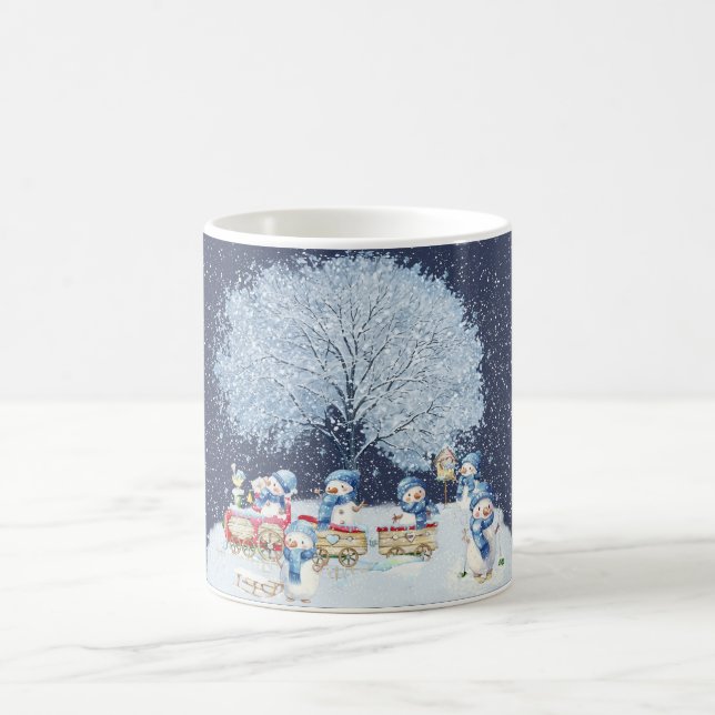 Caneca De Café Bonitos Bonecos de Neve Festivos em Aquarela  (Centro)