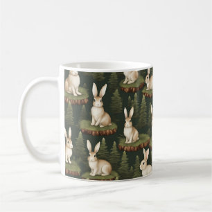 Caneca De Café Bonitos Bunnies Divertidos No Fundo Evergreen