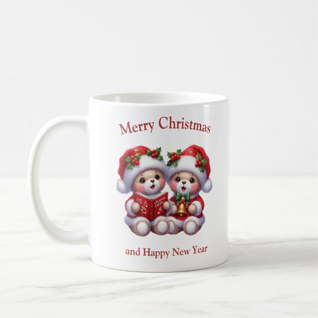 Caneca De Café Bonitos ursos de pelúcia cantando canções de Natal (Esquerda)