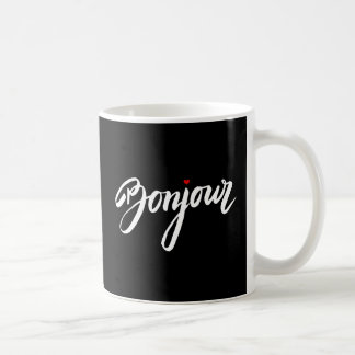 Caneca De Café Bonjour com um Coração Vermelho