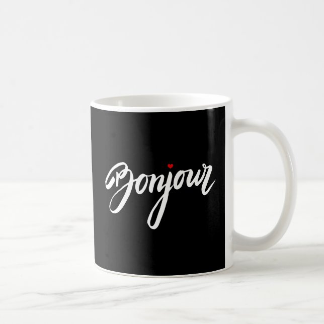 Caneca De Café Bonjour com um Coração Vermelho (Direita)
