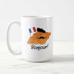 Caneca De Café Bonjour French Croissant - França Comida Engraçada