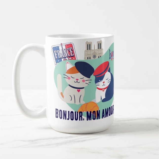 Caneca De Café Bonjour Mon Amour | French Culture Cats Gift (Esquerda)