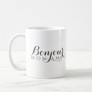 Caneca De Café Bonjour Olá Amigo Letra Francesa Elegante
