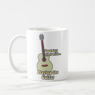 Caneca De Café Bons dias começam tocando violão. retrô