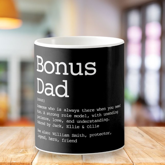 Caneca De Café Bônus de Pai Personalizado Definição Preto (Criador carregado)