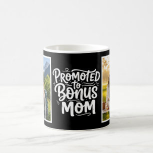 Caneca De Café Bônus Mãe Promovida Brush Script Duas Fotos Preto