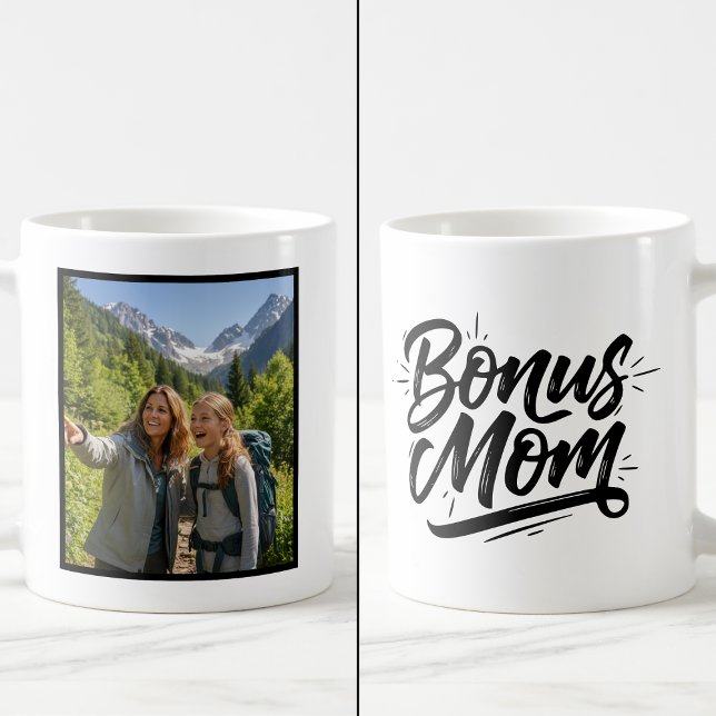 Caneca De Café Bonus Mom Brush Script 1 Custom Photo (Criador carregado)
