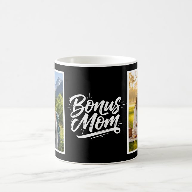 Caneca De Café Bonus Mom Brush Script Two Photo Black and White (Centro)