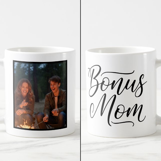 Caneca De Café Bonus Mom Elegant Cursive 1 Custom Photo (Criador carregado)