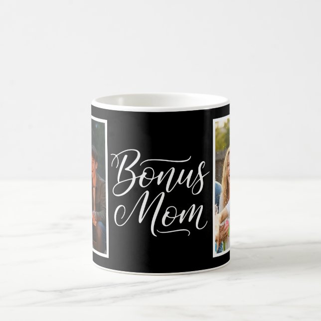 Caneca De Café Bonus Mom Elegant Cursive 2 Photo Black (Centro)