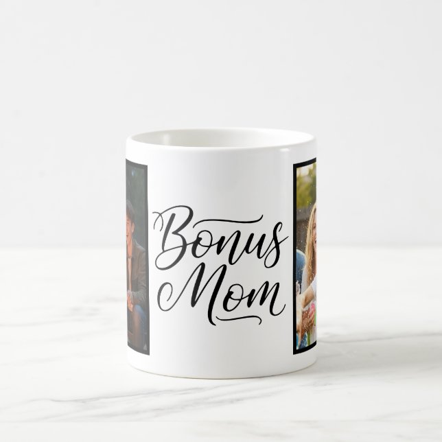 Caneca De Café Bonus Mom Elegant Cursive Two Photo (Centro)