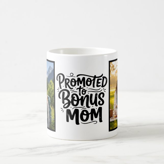 Caneca De Café Bonus Mom Promoted Brush Script Two Photo (Centro)