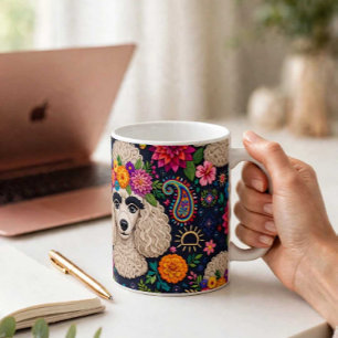 Caneca De Café Boo22 Artista Poodle Boho Floral – Poodle Colorido